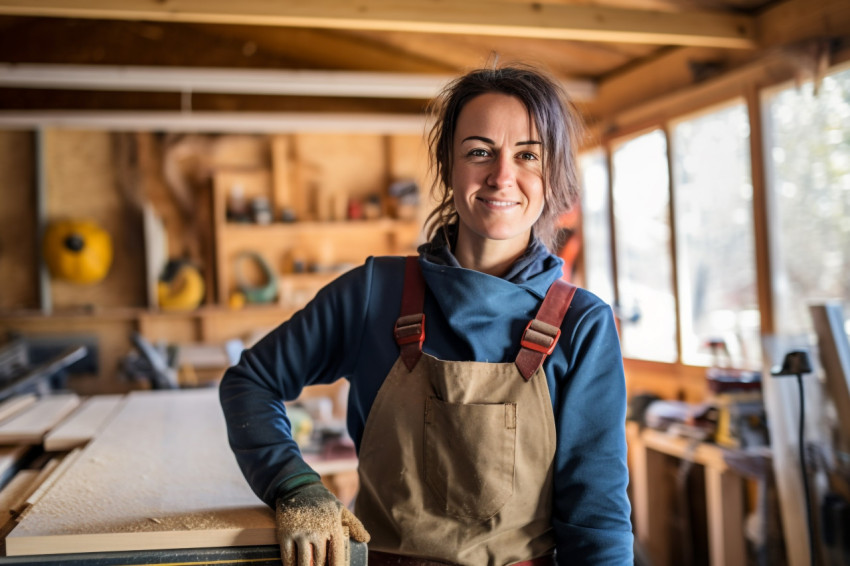 Female carpenter working with confidence Female carpenter working with confidence