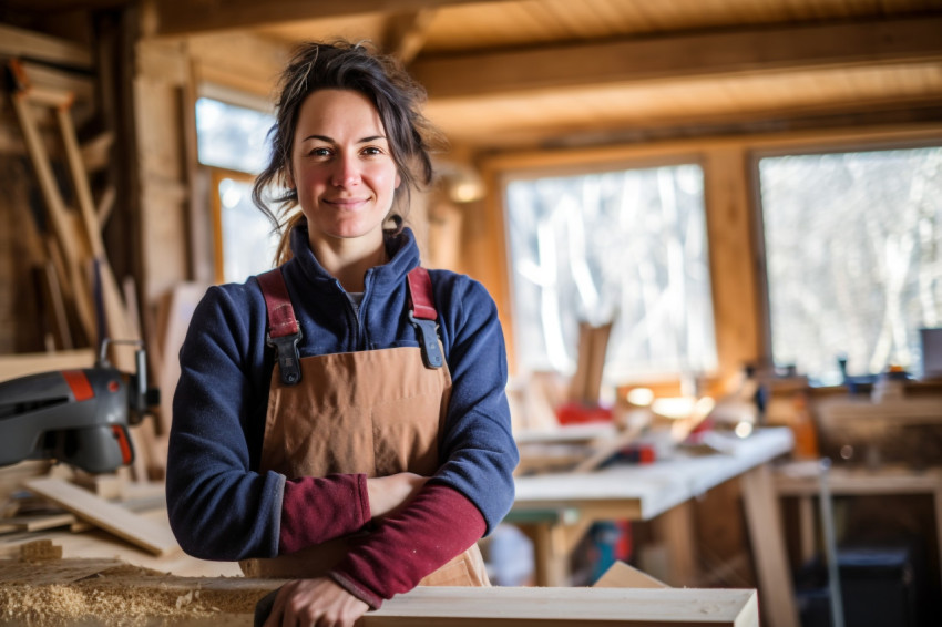 Female carpenter working with confidence Female carpenter working with confidence