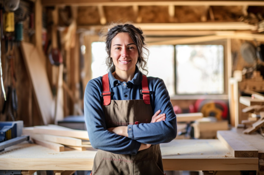Female carpenter working with confidence Female carpenter working with confidence