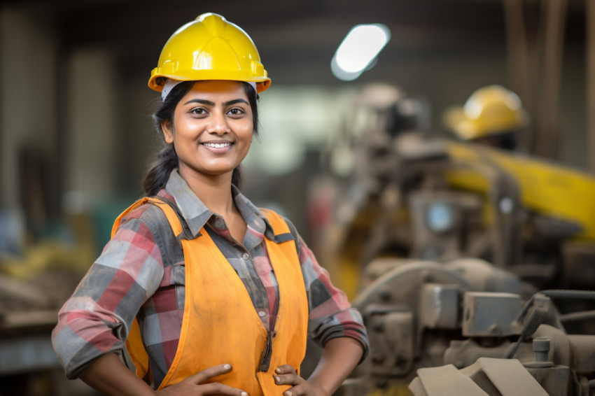 Indian woman construction worker smiling at work Indian woman construction worker smiling at work