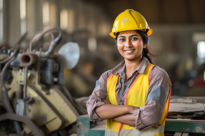 Indian woman construction worker smiling at work Indian woman construction worker smiling at work