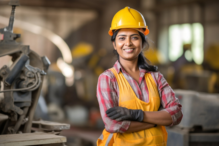 Indian woman construction worker smiling at work Indian woman construction worker smiling at work