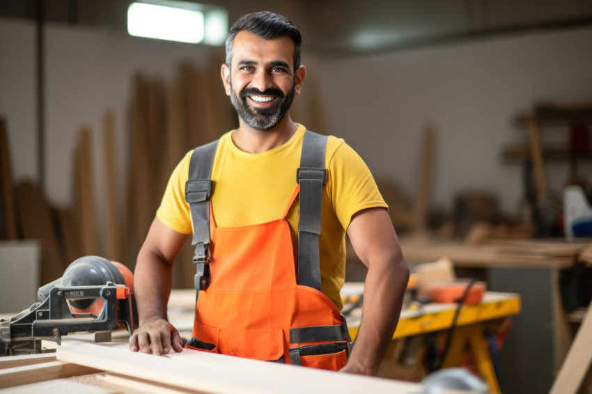 Indian carpenter working on blurred background Indian carpenter working on blurred background