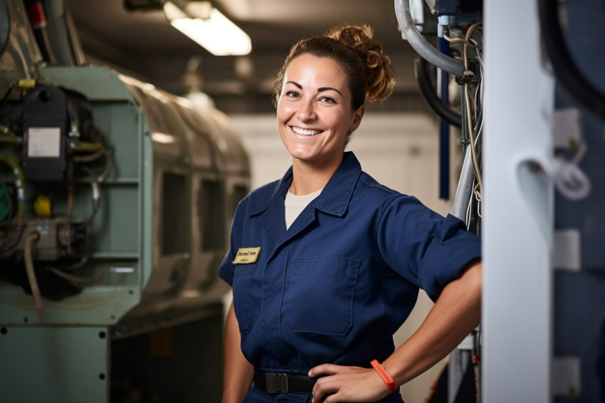 Female HVAC technician hard at work Female HVAC technician hard at work