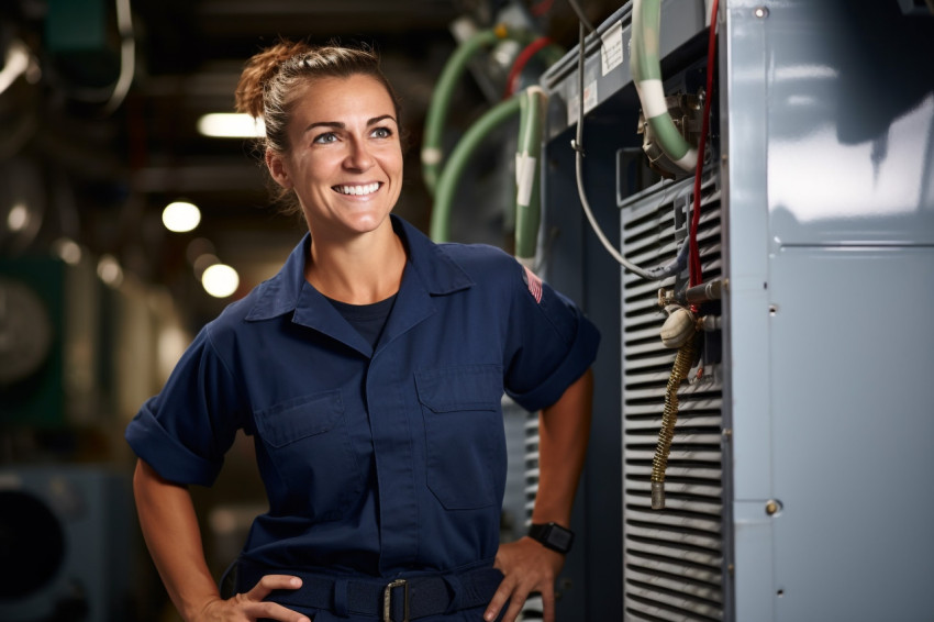 Female HVAC technician hard at work Female HVAC technician hard at work