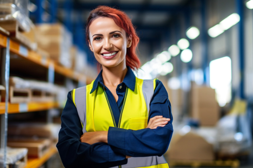 Smiling female glazier working on blurred background Smiling female glazier working on blurred background