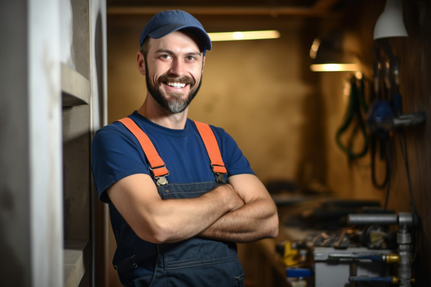 Plumber working on blurred background Plumber working on blurred background