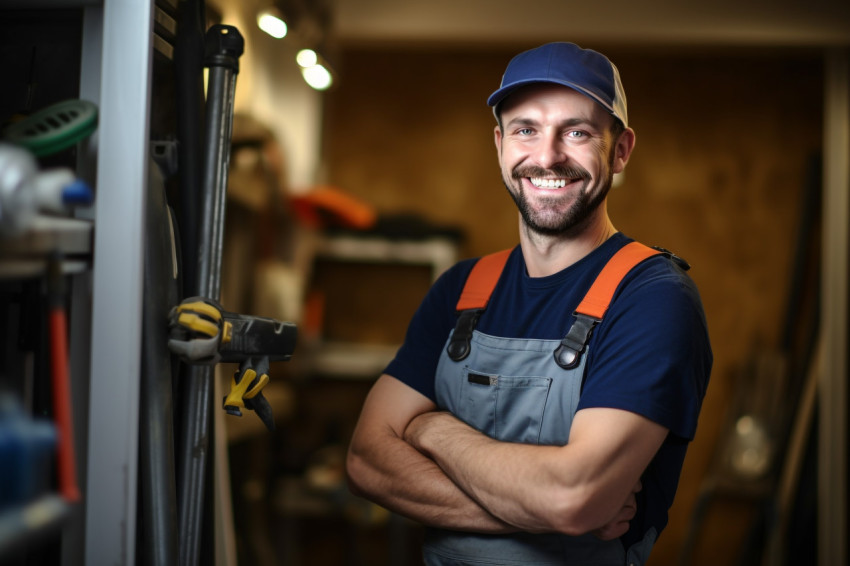 Plumber working on blurred background Plumber working on blurred background