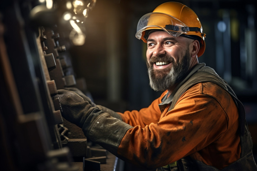Ironworker working on blurred background Ironworker working on blurred background