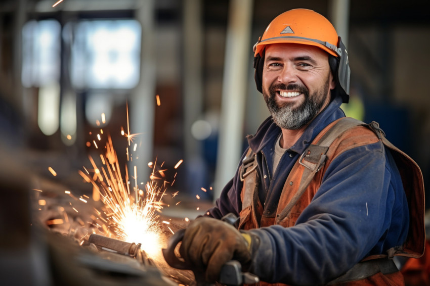 Ironworker working on blurred background Ironworker working on blurred background
