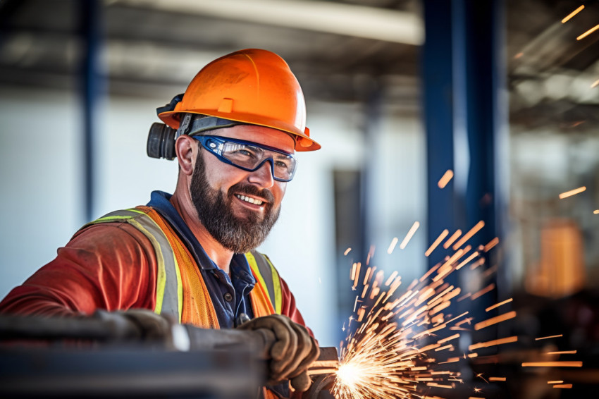 Ironworker working on blurred background Ironworker working on blurred background