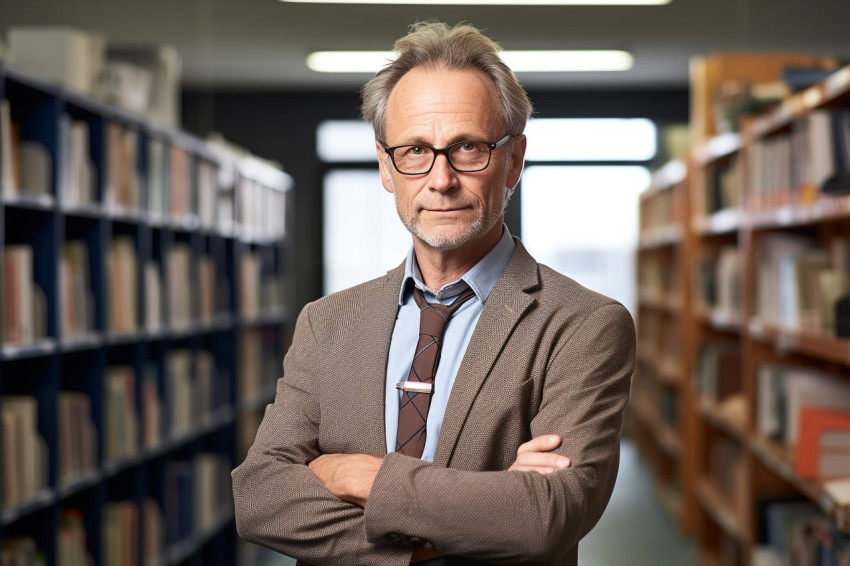 Male professor working on blurred background Male professor working on blurred background