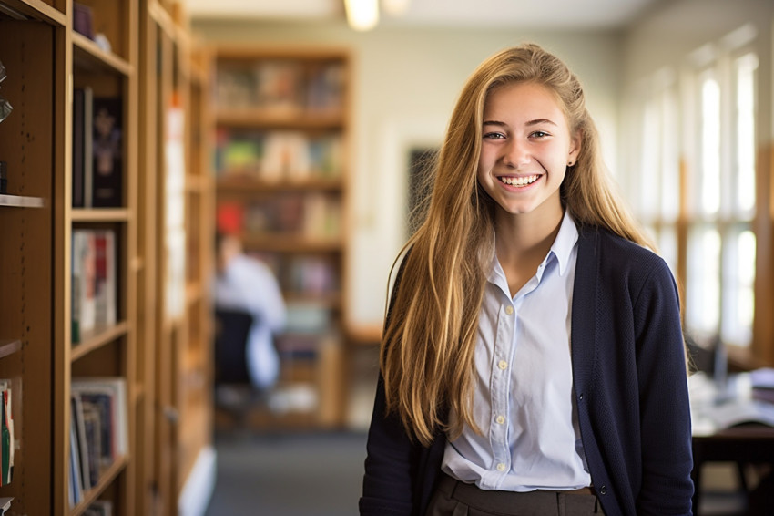 Smart high school girl studying with blurred background Smart high school girl studying with blurred background