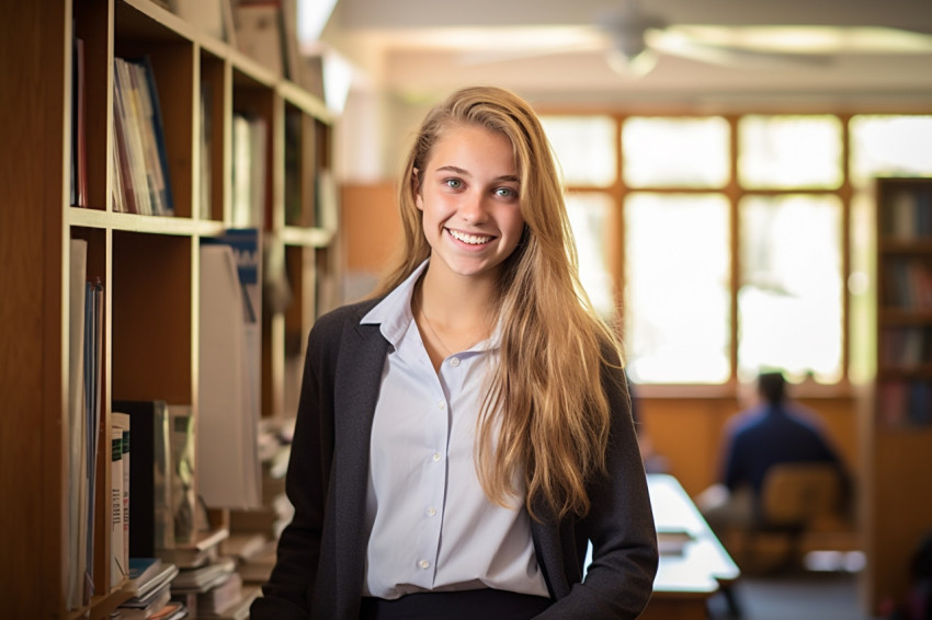 Smart high school girl studying with blurred background Smart high school girl studying with blurred background