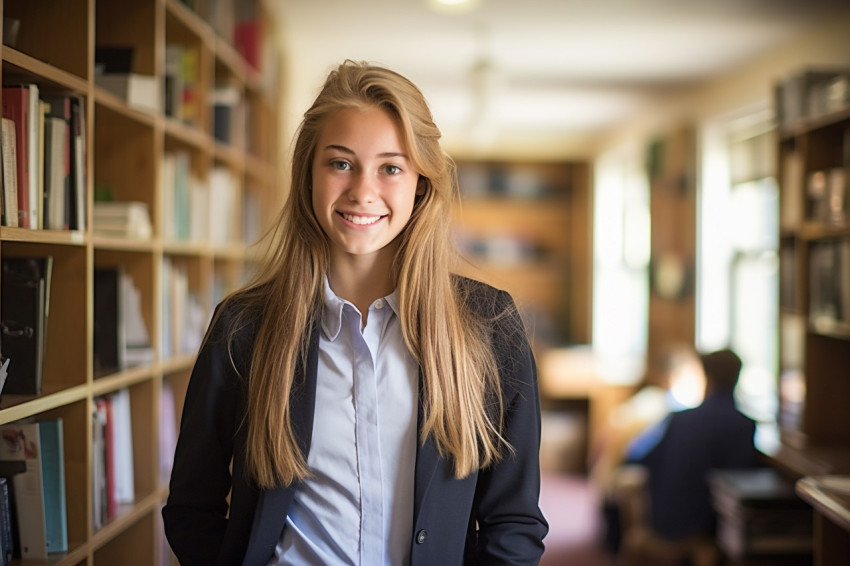 Smart high school girl studying with blurred background Smart high school girl studying with blurred background