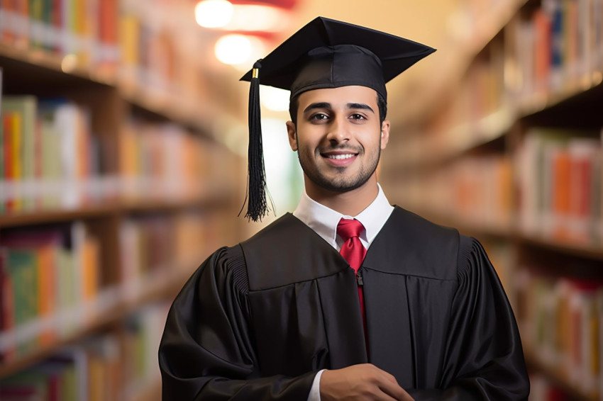 Confident Indian male student working on blurred background Confident Indian male student working on blurred background