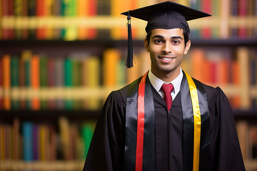 Confident Indian male student working on blurred background Confident Indian male student working on blurred background