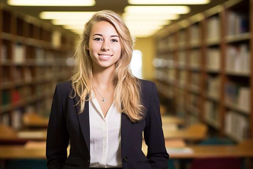 Smart college girl working on blurred background Smart college girl working on blurred background