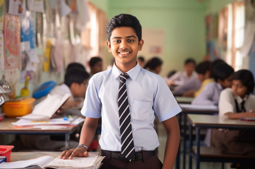 Confident Indian male student working on blurred background Confident Indian male student working on blurred background