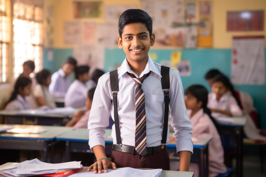 Confident Indian male student working on blurred background Confident Indian male student working on blurred background