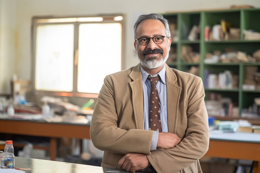Indian professor working on blurred background Indian professor working on blurred background