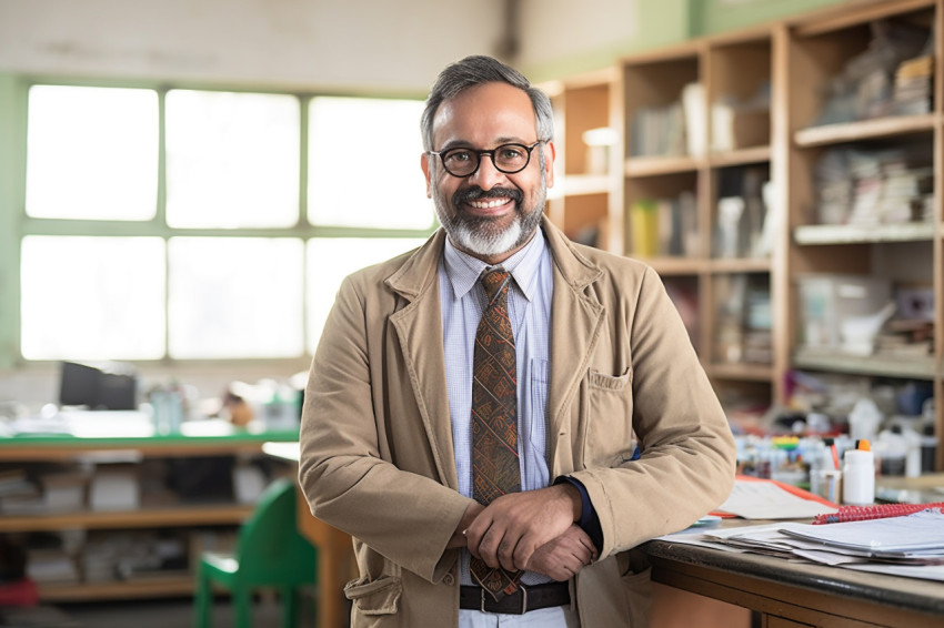 Indian professor working on blurred background Indian professor working on blurred background
