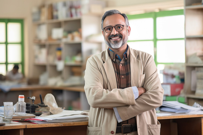Indian professor working on blurred background Indian professor working on blurred background