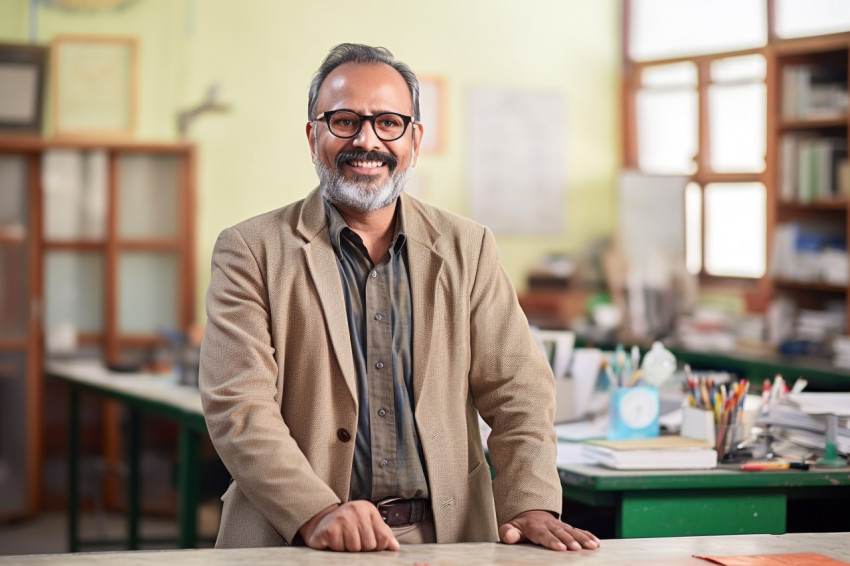 Indian professor working on blurred background Indian professor working on blurred background