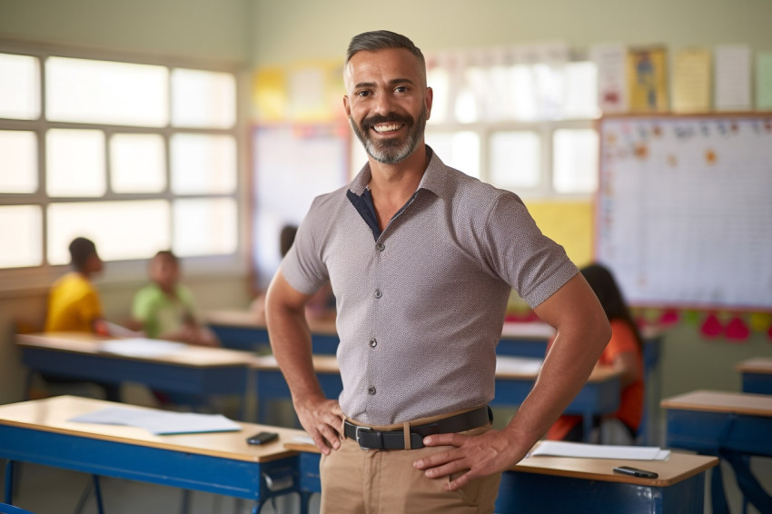 Smiling Indian male teacher working on a blurred background Smiling Indian male teacher working on a blurred background