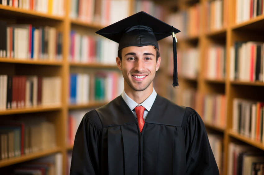 Male grad student working on blurred background Male grad student working on blurred background