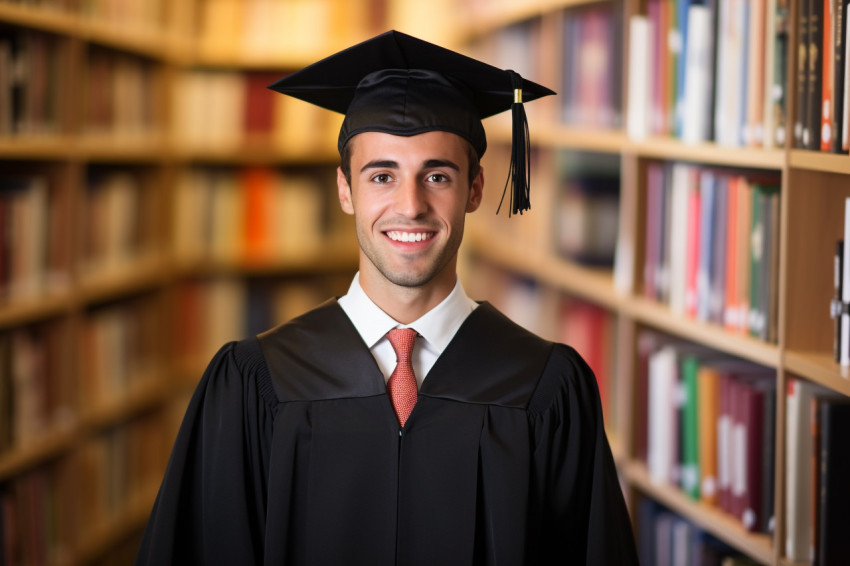 Male grad student working on blurred background Male grad student working on blurred background