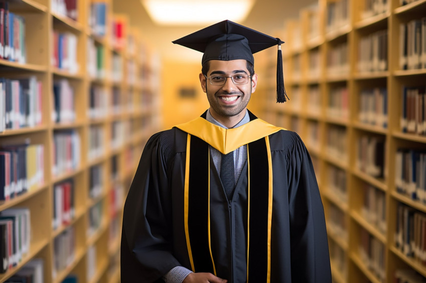 Indian male graduate student working on blurred background Indian male graduate student working on blurred background