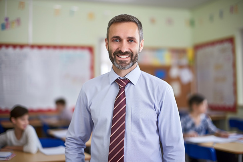 Smiling male teacher at work Smiling male teacher at work