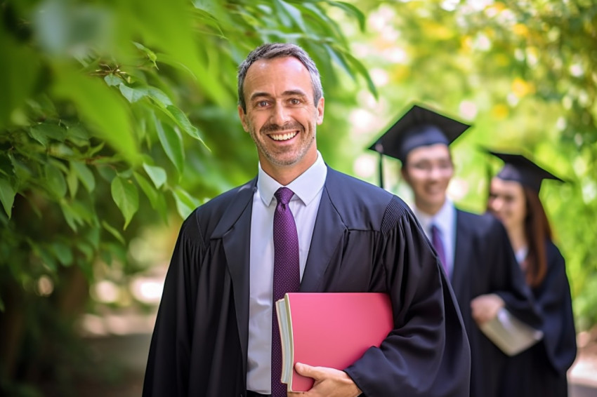 Smiling male teacher at work Smiling male teacher at work