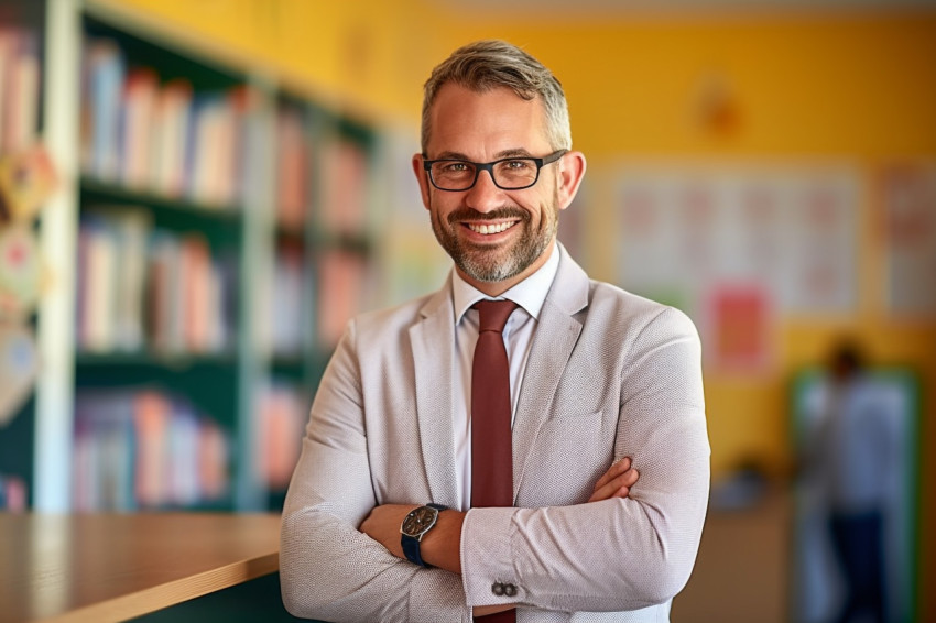 Smiling male teacher at work Smiling male teacher at work