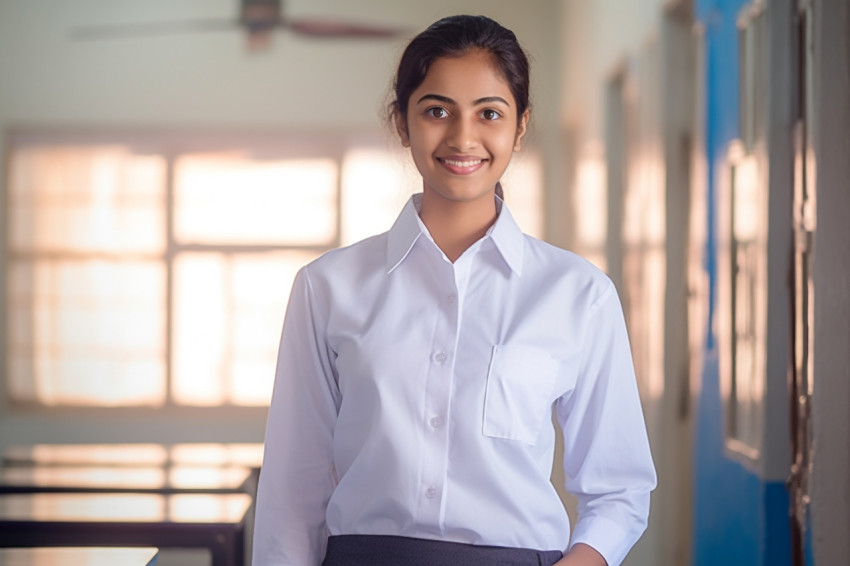 Indian female high school student working with a smile Indian female high school student working with a smile
