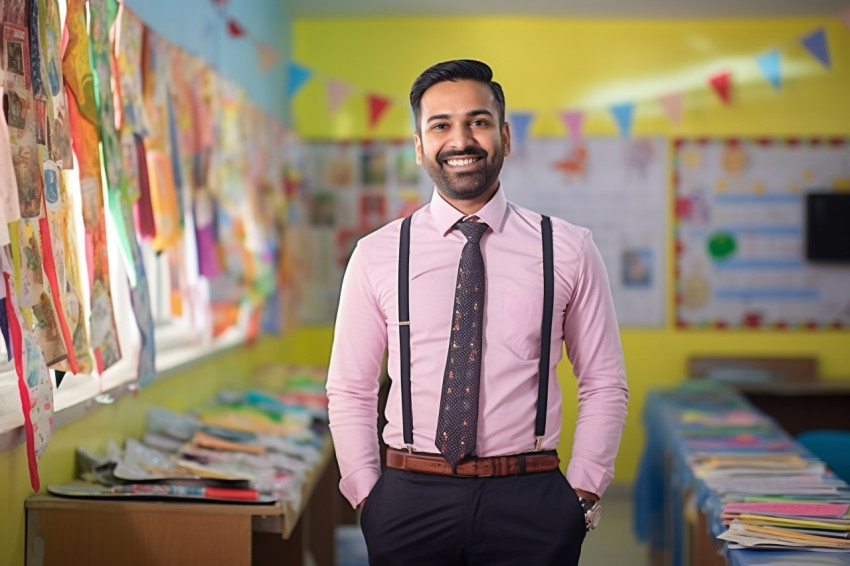 Indian male kindergarten teacher smiling at work Indian male kindergarten teacher smiling at work