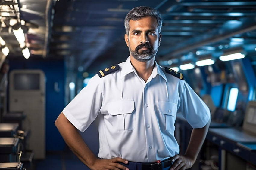 Dedicated Indian ship captain steering vessel on a blurred background Dedicated Indian ship captain steering vessel on a blurred background
