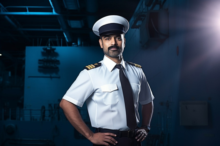 Dedicated Indian ship captain steering vessel on a blurred background Dedicated Indian ship captain steering vessel on a blurred background