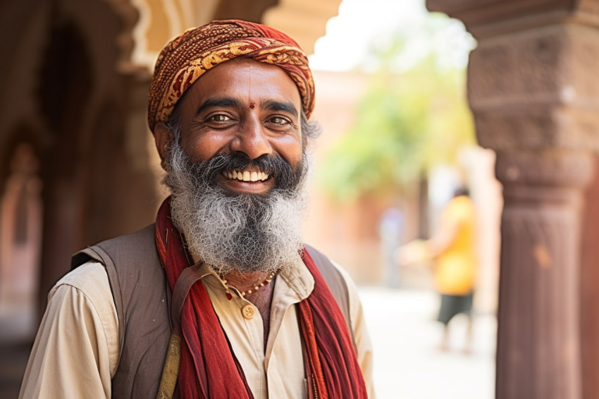 Indian tour guide smiling at work Indian tour guide smiling at work