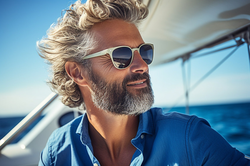 Man on yacht in the blue ocean Man on yacht in the blue ocean