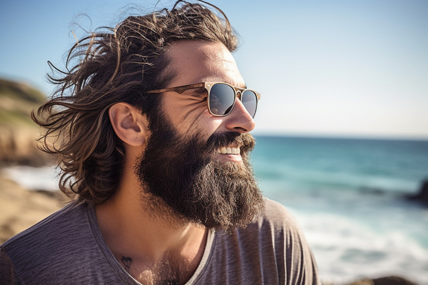 Scenic beach view enjoyed by handsome man Scenic beach view enjoyed by handsome man