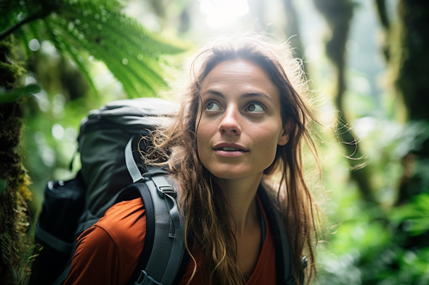 Lady hiking New Zealand forest trails Lady hiking New Zealand forest trails