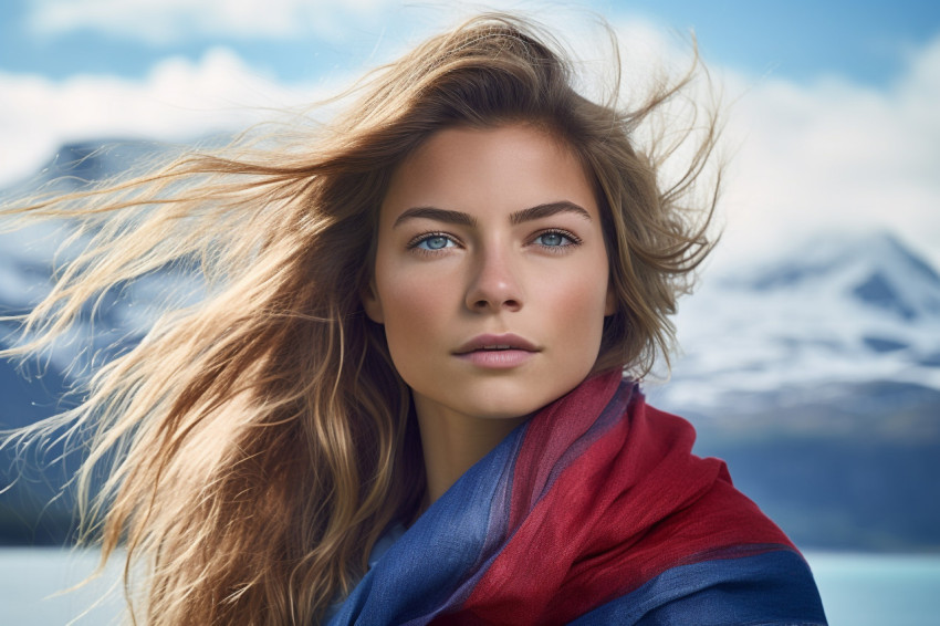 Norwegian fjord beauty inspires woman Norwegian fjord beauty inspires woman