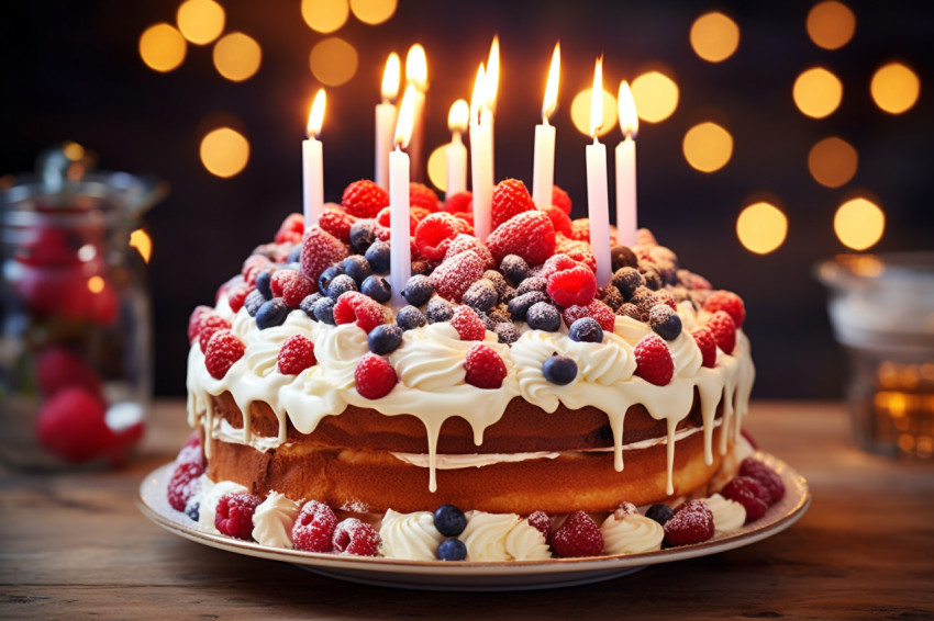 Colorful cake with lit candles Colorful cake with lit candles