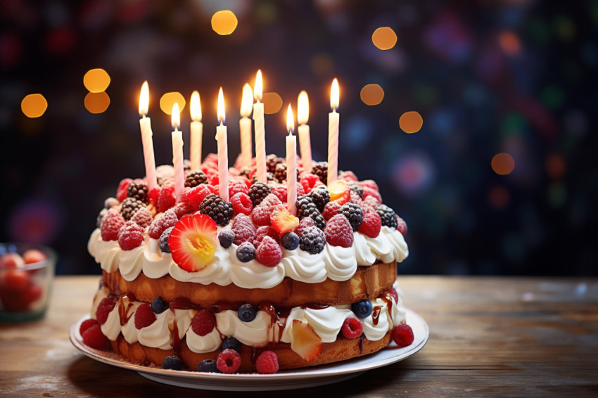 Colorful cake with lit candles Colorful cake with lit candles