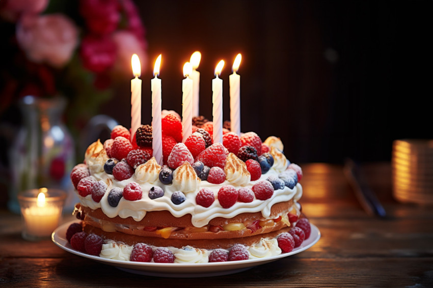 Colorful cake with lit candles Colorful cake with lit candles