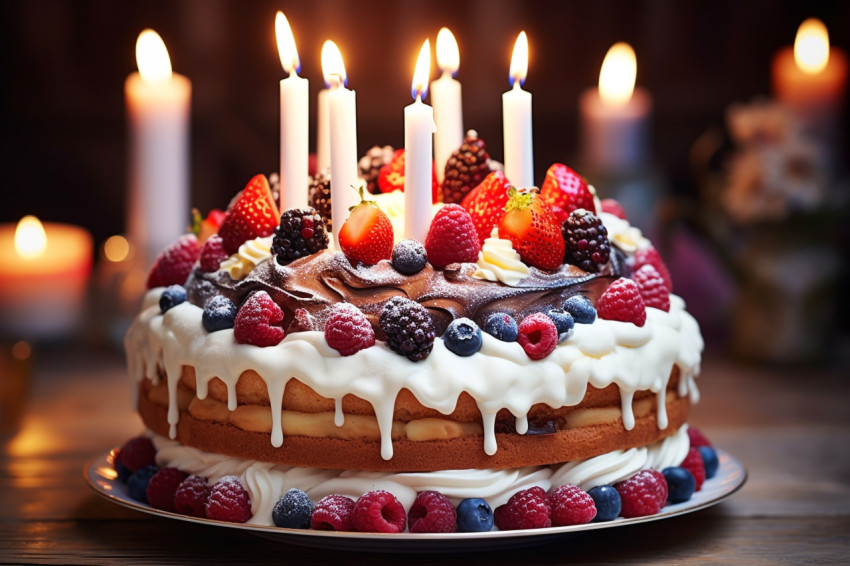Colorful cake with lit candles Colorful cake with lit candles