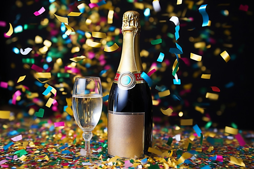 Champagne bottle with confetti celebration Champagne bottle with confetti celebration