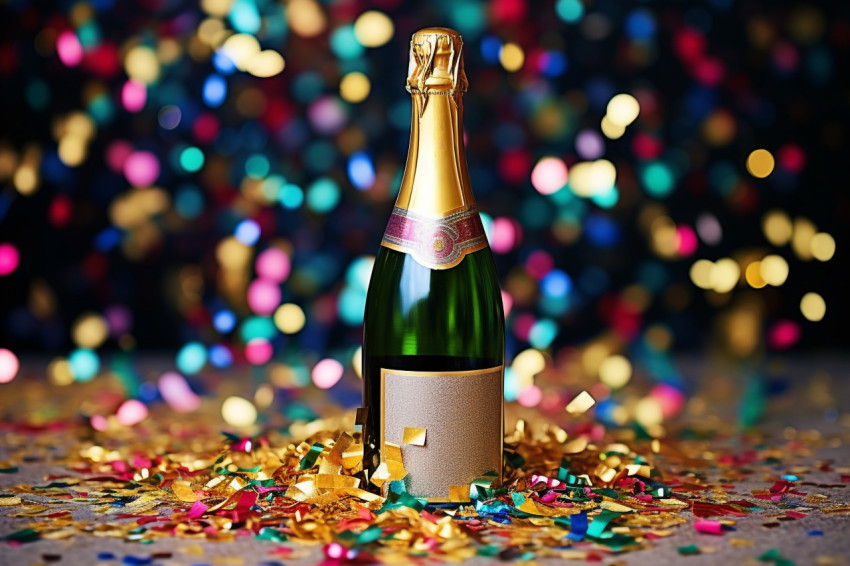 Champagne bottle with confetti celebration Champagne bottle with confetti celebration